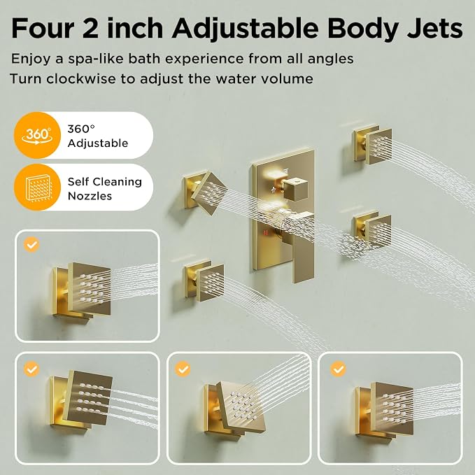 Shower Systems with 4 Body Spray Jets, STARBATH 4 Way 12+6" Rainfall Shower - Image 4