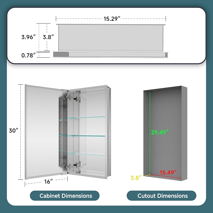 16"x30" Recessed Medicine Cabinet - Image 2