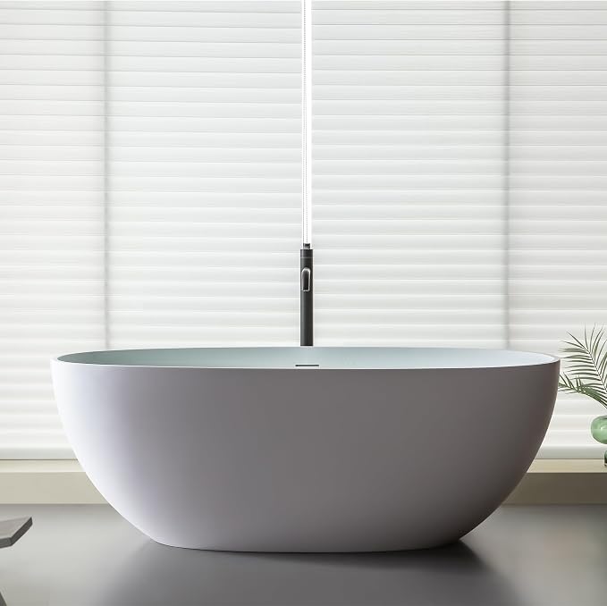 SJ STAR&JANE 69" Solid Surface Freestanding Bathtub, Matte White Stone Resin by SJSTARJANE