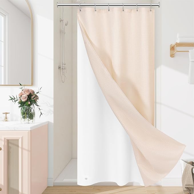 3 in 1 Stall Half Size Blush Pink Shower Curtain Set-36 W x 72 H, Modern Waffle by Unknown