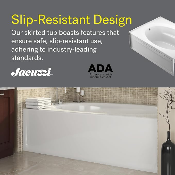JACUZZI SIGNATURE Acrylic Skirted Soaking Bathtub, Slip Resistant, Right Drain - Image 4