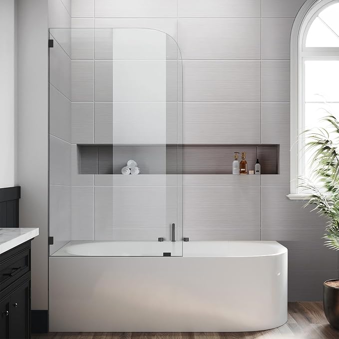 Bathtub Shower Glass Door 34 * 58 Inch, Bathroom Frameless Fixed Shower Door by Unknown