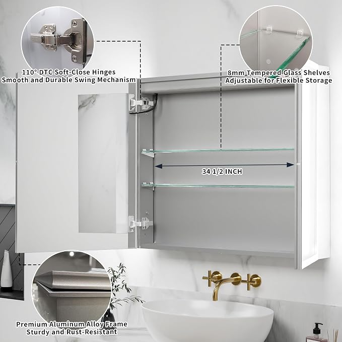 LED Medicine Cabinet Mirror for Bathroom, 36x30 Medicine Cabinet - Image 3