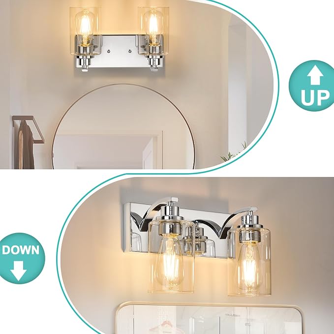 2-Light Bathroom Light Fixtures Modern Chrome Vanity Lights - Image 5