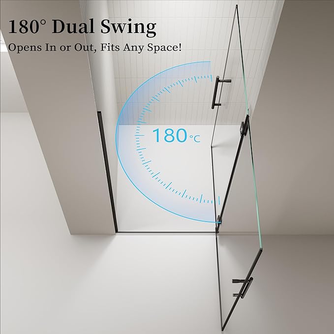 35.6-35.8" x 72" Frameless Hinged Shower Door, Single Swing Shower Panel - Image 2