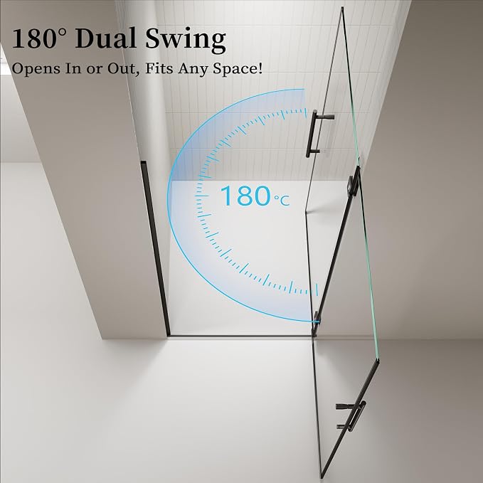 33.6-33.8" x 72" Frameless Hinged Shower Door, Single Swing Shower Panel - Image 2