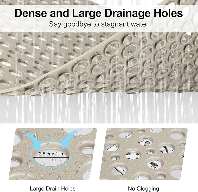 Anti Slip Shower Mat with Suction Cups, 31.5x47.2 Inch Quick Drain TPE Non Slip - Image 4