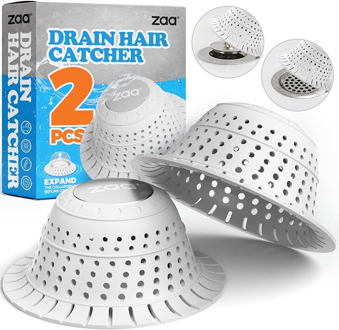 zaa Bathtub Drain Hair Catcher, Silicone Collapsible 2 Pack Drain Protector by zaa