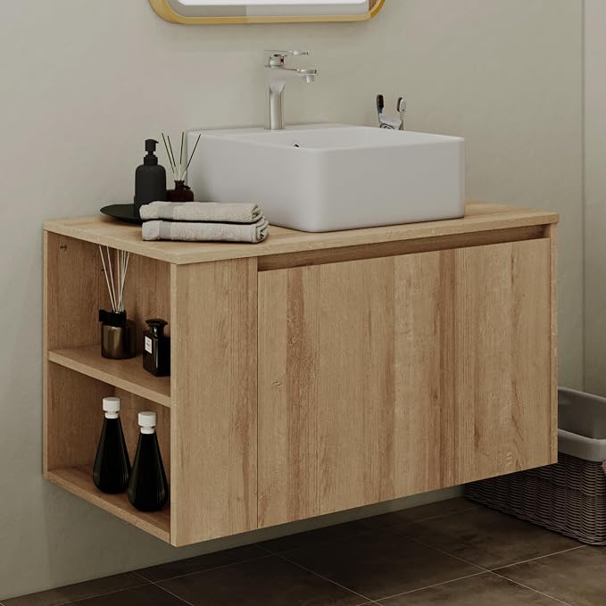 Bathroom Vanity, Natural Color Wall-Mounted Bathroom Vanity by Chyanmoo