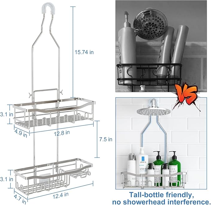 Shower Caddy Hanging for Bathroom: Adjustable Height No Blocking to Shower Head - Image 2