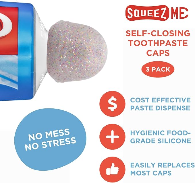 Chrome Cherry SqueezMe Self-Closing Toothpaste Caps, Silicone Lid - Image 2