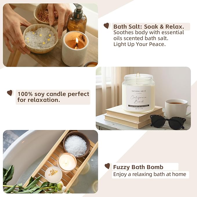 Natural Amor Handmade Spa Gift Set 6 pcs– Includes Citrus Bath Bomb, Lavender - Image 3