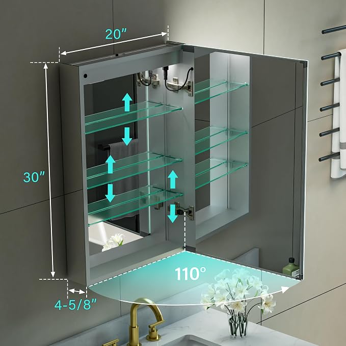 WELLFOR 20" X 30" LED Medicine Cabinet - Image 2