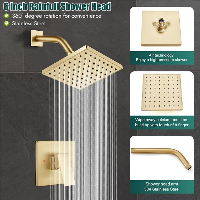 Heyalan Bathtub Shower Faucet Set, 6 Inch Square Trim Kit - Image 3