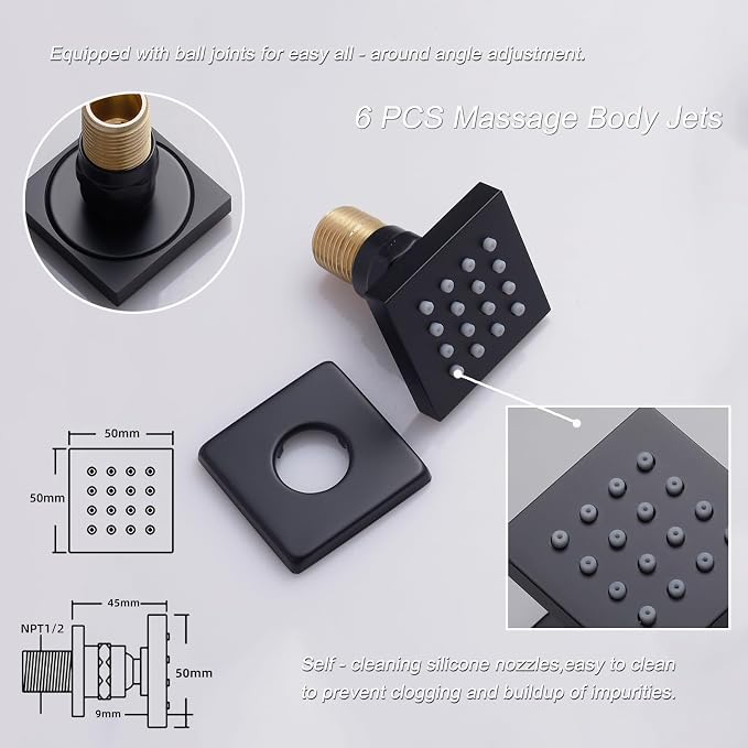Thermostatic Shower System Matte Black Shower Fixtures 12 Inch Wall Mounted - Image 5