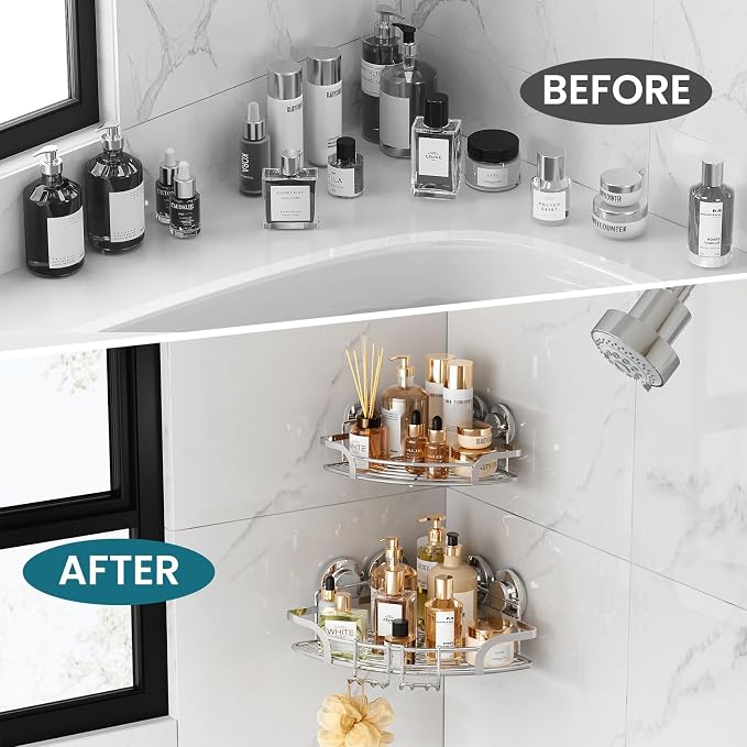 TAILI 2 Pack Powerful Suction Cup Corner Shower Caddy, Stainless Steel - Image 5