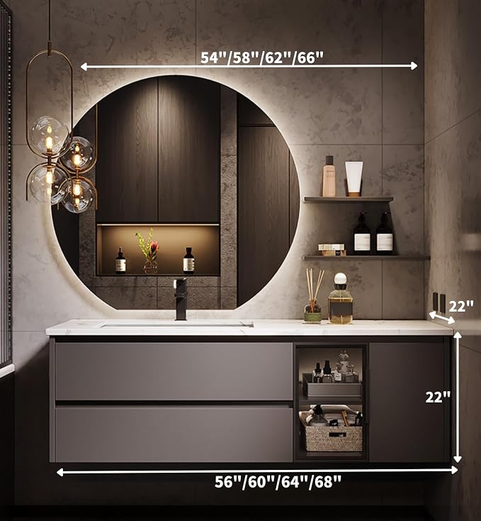 56IN Bathroom Vanity with Sink, Floating Modern Bathroom Vanity Include LED - Image 2