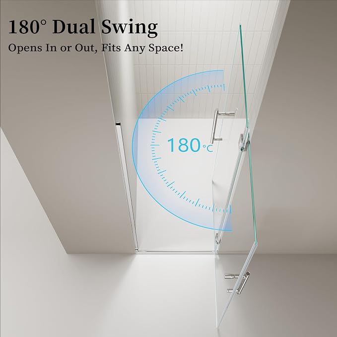 23.6-23.8" x 72" Frameless Hinged Shower Door, Single Swing Shower Panel - Image 2