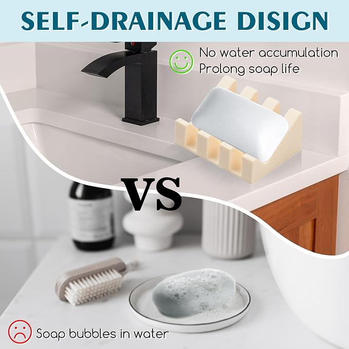 Silicone Soap Dish with Drain, Upgrade Double Suction Cups at The Bottom - Image 5
