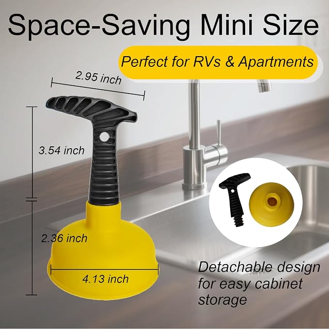Mini Sink Plunger with Short Handle, Drain Clog Remover Plungers - Image 2