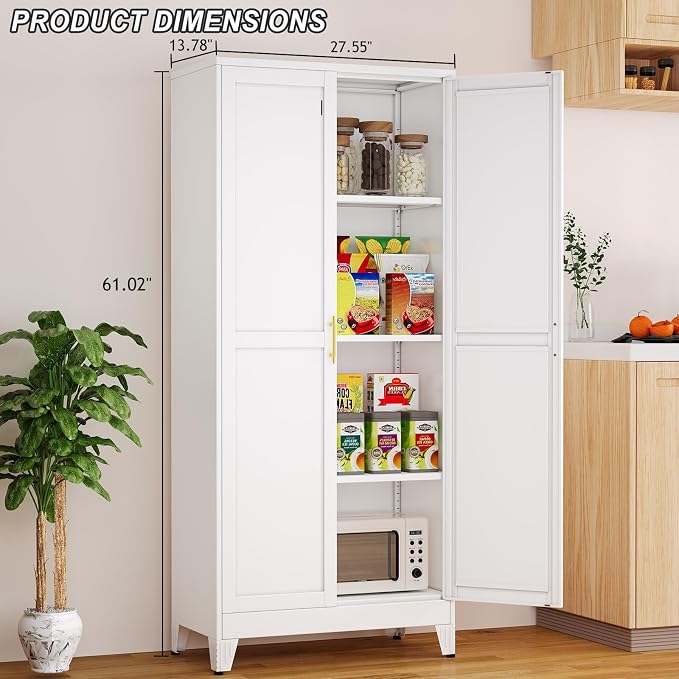 Metal Pantry Cabinet with 2 Doors and Adjustable Shelves - Image 2