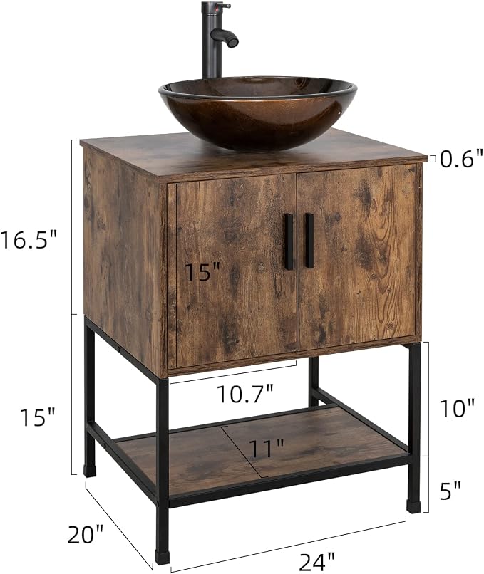 UEV 24" Antique Bathroom Vanity, Dark Brown Bathroom Vanity Set - Image 2