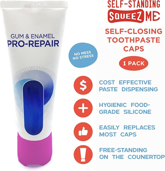 Chrome Cherry SqueezMe Self-Closing Toothpaste Caps, Silicone Lid - Image 2