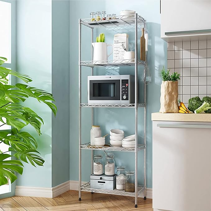 5 Tier Wire Shelving Unit, Height Adjustable Wire Shelves - Image 4