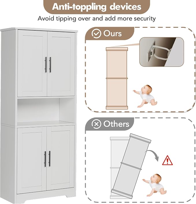IDEALHOUSE White Pantry Cabinet, Freestanding Cupboard, Tall Storage Cabinet - Image 8