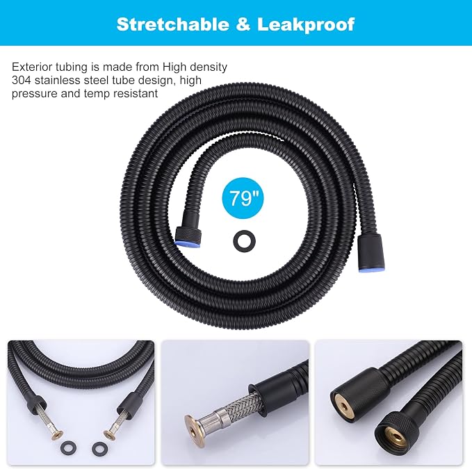 ALEASHA 79 Inches Shower Hose Matte Black Finished, SUS 304 Stainless Steel - Image 2