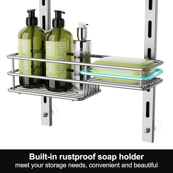Orimade Over the Door Shower Caddy Adjustable 5 Tier Silver Grey, Bathroom - Image 4