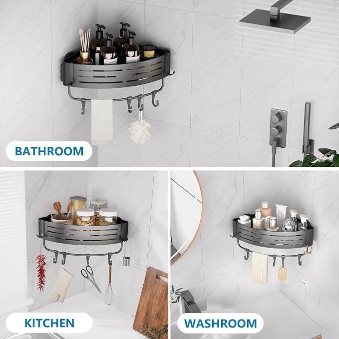 Onemake Corner Shower Caddy Suction Cup, Aluminum Wall Mounted Organizer - Image 7