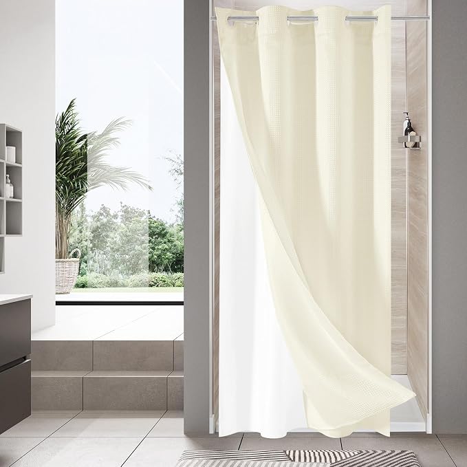 MitoVilla Ivory Waffle Small Stall Shower Curtain Liner Set 36 x 74, No Hooks by MitoVilla