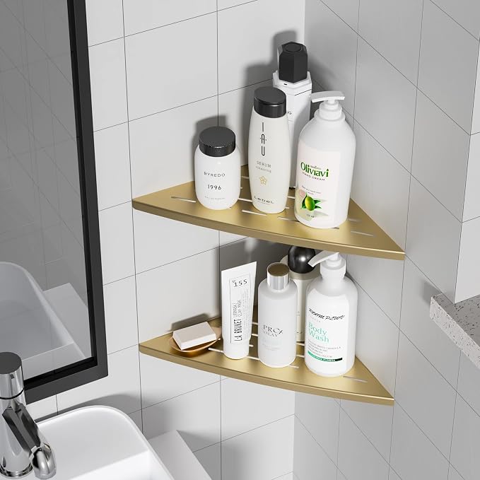 Corner Shower Shelf Brushed Golden, 304 Stainless Steel 11.5” Recessed Corner - Image 3