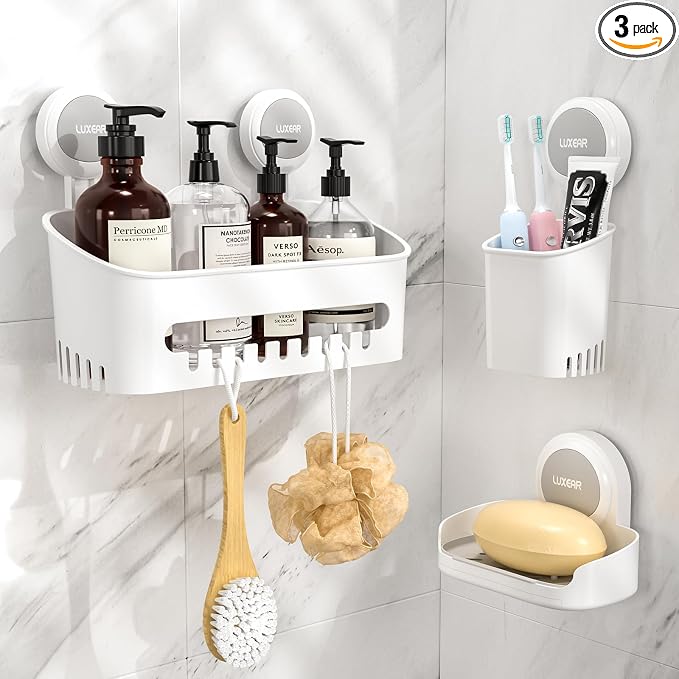LUXEAR 3 Pack Shower Caddy Suction Cup Set by Luxear
