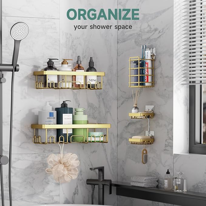 Veken Adhesive Shower Caddy 5-Pack, Heavy Weight Bearing, Large Wall Mounted - Image 4