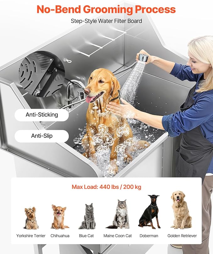 VEVOR Professional 304 Stainless Steel Dog Bathing Station, 50 inch Pet - Image 4