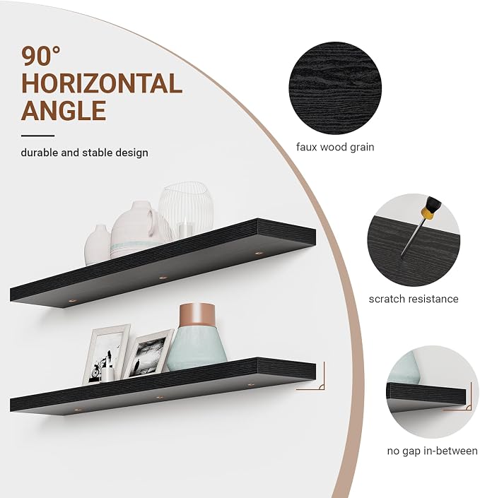 Heimlove Floating Shelves for Wall 48 Inches Long, 9.3" Deep Black Floating - Image 5