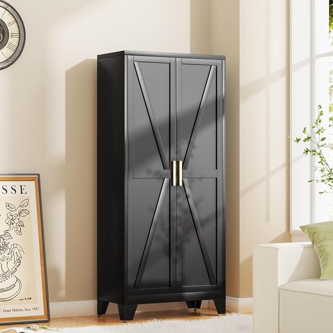 61H Metal Storage Cabinet with 2 Doors and Adjustable Shelves, Farmhouse by Baborokicforyournewlife
