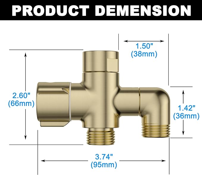 Solid Brass 3-Way Shower Arm Diverter Valve - Image 5
