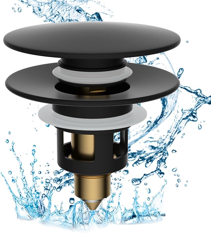 Hibbent All Metal 2 in 1 Bathroom Sink Stopper, Universal Pop Up Drain Strainer by Hibbent