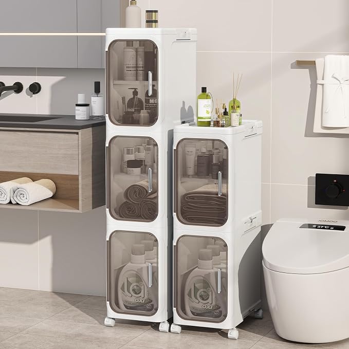 KHNR 5-Tiers Slim Bathroom Storage Cabinet, Foldable Storage Cabinets, Narrow - Image 9