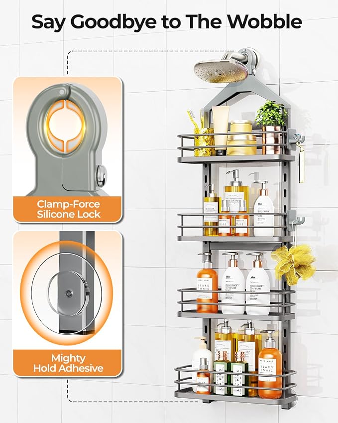 ODesign 4 Tier Height-Adjustable Shower Caddy Hanging Anti-Swing-Over The - Image 5