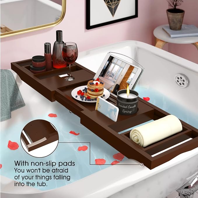 Bathtub Caddy Tray for Tub, Foldable Bamboo Bath Table Tray - Image 5