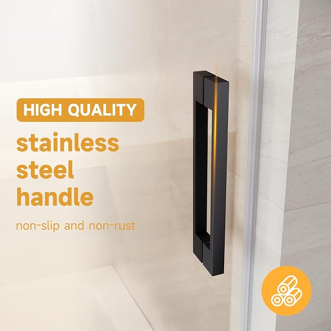 Frameless Sliding Bathtub Door, Matte Black Finish - Image 6