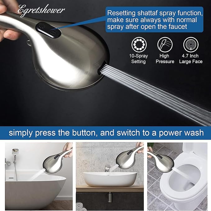 High Pressure Handheld Shower Head, 10-Setting Showerhead, 4.7”Detachable - Image 3
