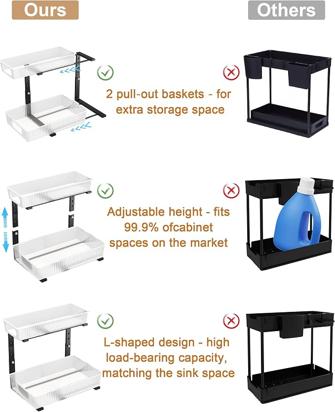 UMDONX Under Sink Organizer 2-Pack Adjustable Bathroom Under Sink Pull-Out - Image 8