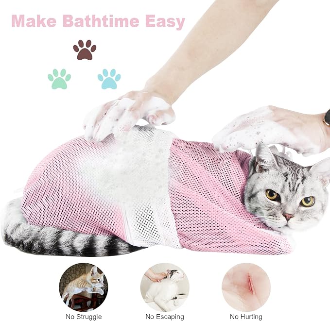 Cat Bathing Bag Set 8 PCS with Cat Shower Net Bag Breathable Mesh Cat Muzzle - Image 8