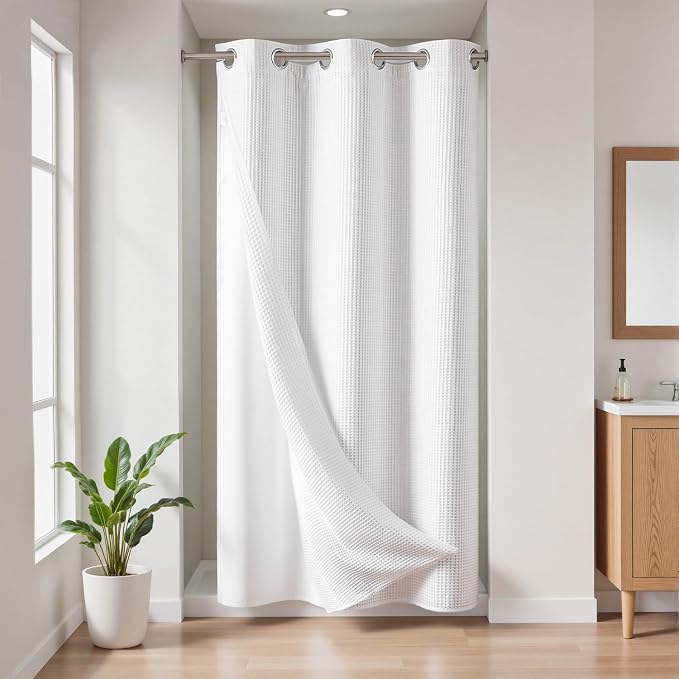 River Dream Stall Cotton Blend No Hooks Needed Shower Curtain by RiverDream