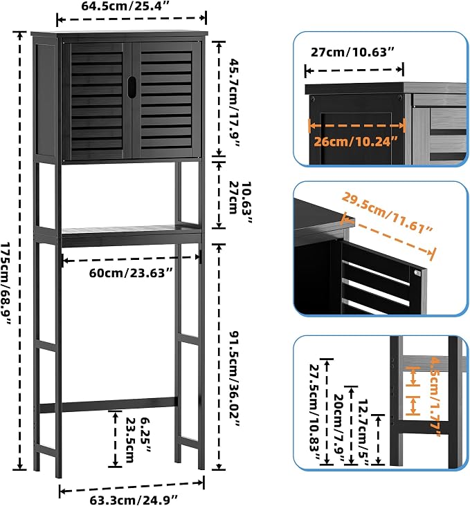 SMIBUY Bathroom Over The Toilet Storage Cabinet, 2 Door Bamboo Cabinet Organizer - Image 3